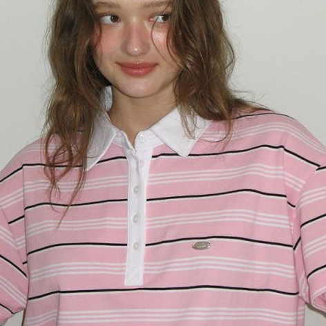 RONRON Womens Henryneck Rugby Tee Stripe เสื้อยืดแขนยาวแฟชั่นเกาหลี 5139943