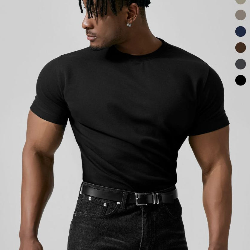 DRIX ลายเซ็นผ้าฝ้ายกล้ามเนื้อ Fit ครึ่งแขนเสื้อยืด Korea Edition ชุดกีฬากีฬา Activewear ขนาดใหญ่ 84809