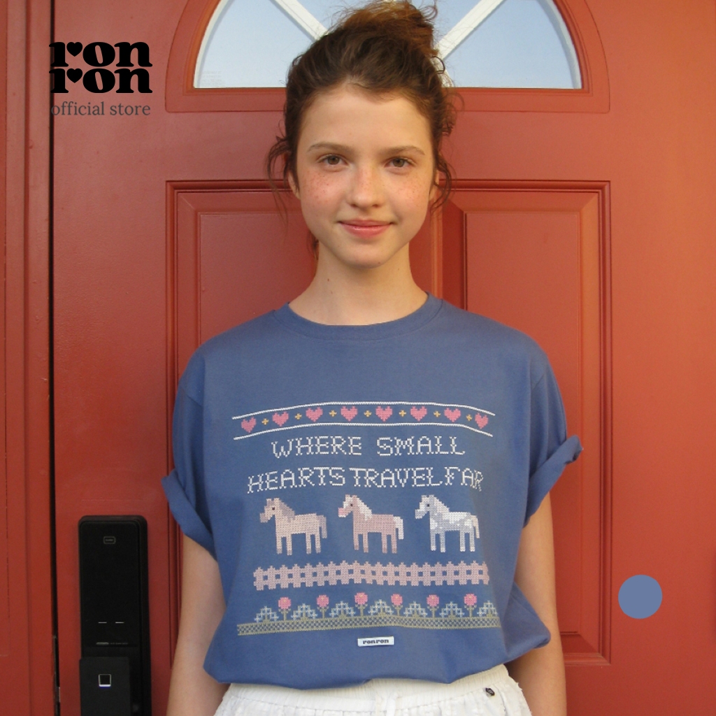 [RONRON] Heart Pony Stitch Basic Fit T Shirt/ Blue