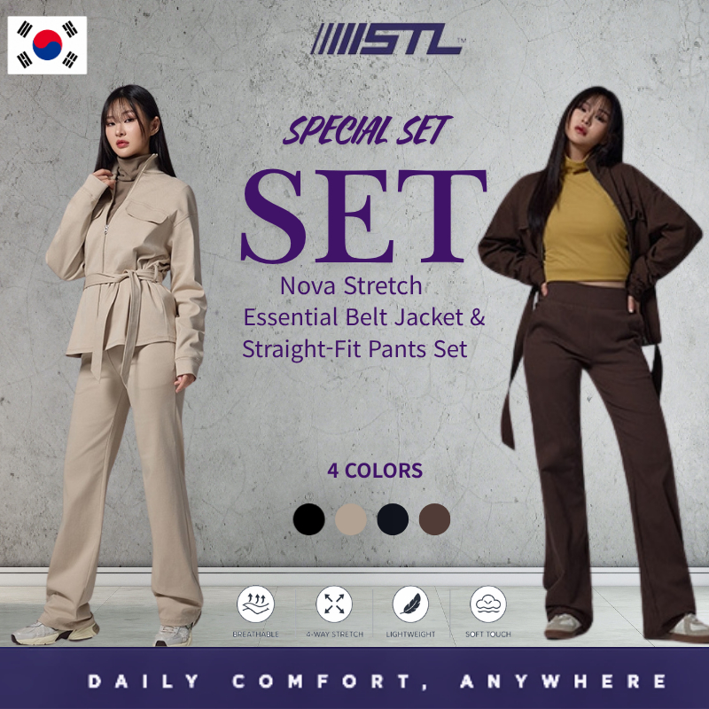 STL Nova Stretch Essential Belt Jacket & Straight-Fit Pants Set