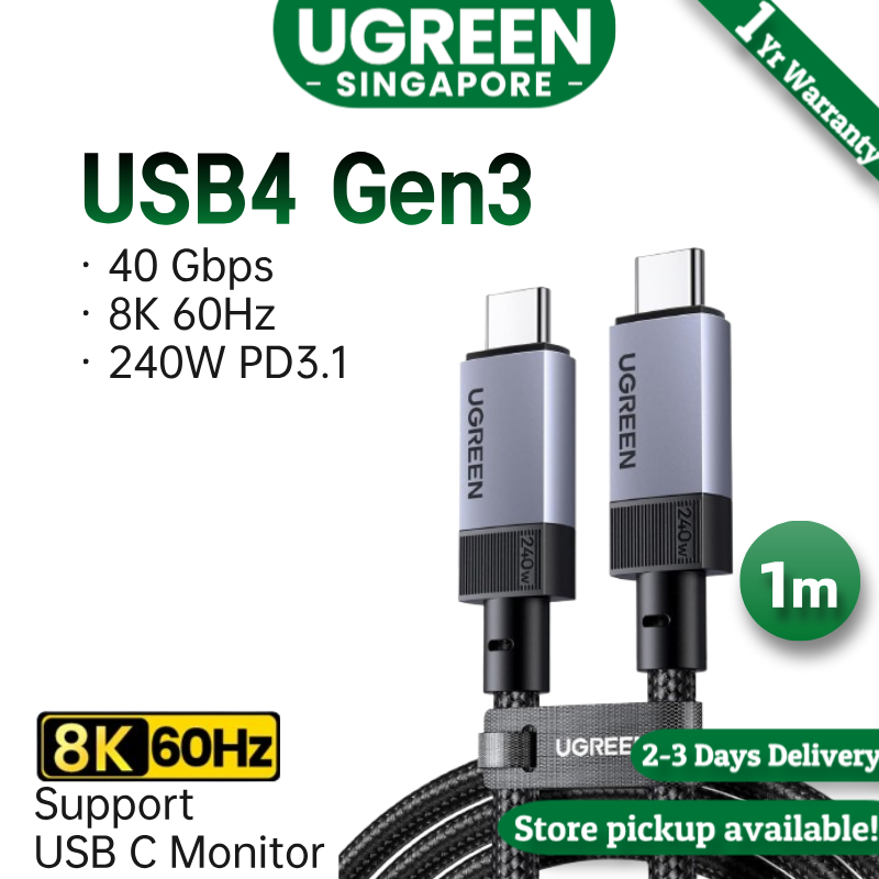 UGREEN สาย USB C 240W, สาย USB C ถึง USB C 40Gbps USB4.0 GEN3 8K 60Hz PD 3.1 Video Cable เข้ากันได้ก