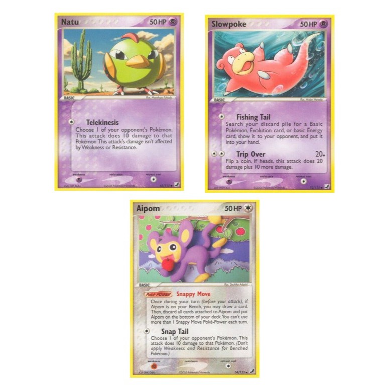 การ์ดโปเกมอนภาษาอังกฤษ Natu - 63/115 /Slowpoke - 72/115 - Common / Aipom - 34/115 - Uncommon Ex Unse