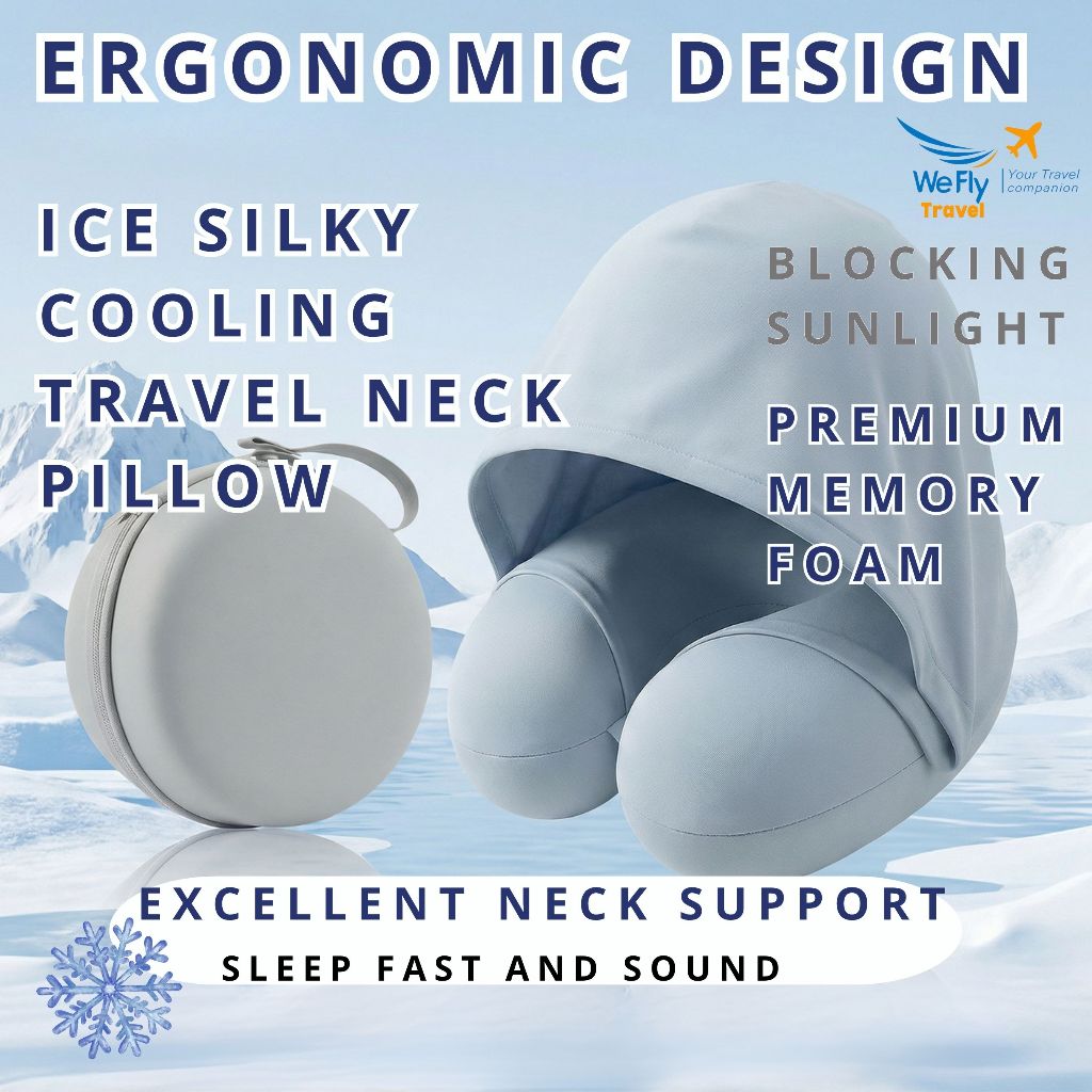 Wefly Travel หมอนรองคอ Ergonomic Memory Foam พร้อม Icy Hood สุดยอดคอสนับสนุน