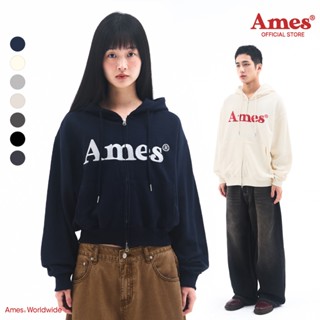 [AMES] BASIC LOGO HOODIE ZIP UP_สไตล์เกาหลี