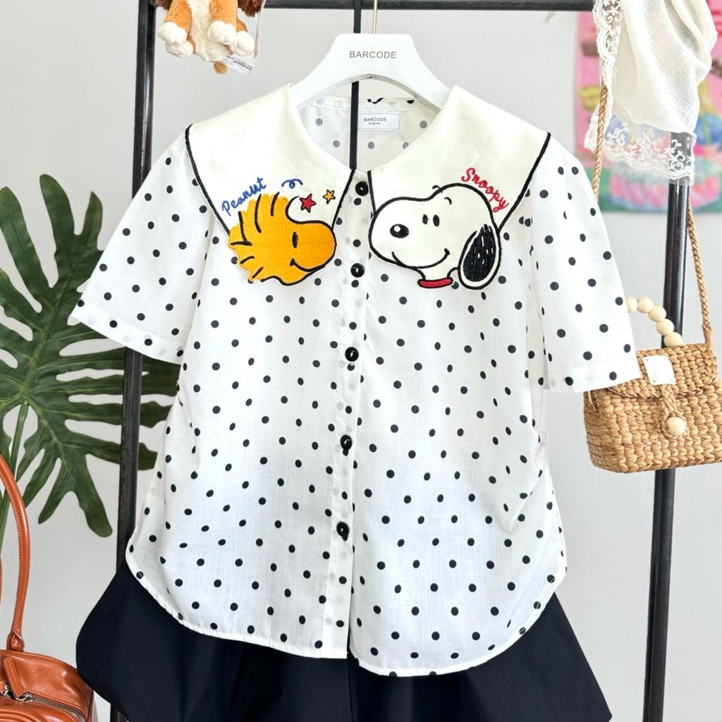 เสื้อน้อง snoppy ผ้าคอตตอนลายจุด ปกปัก peanut snoopy รูปที่ 2