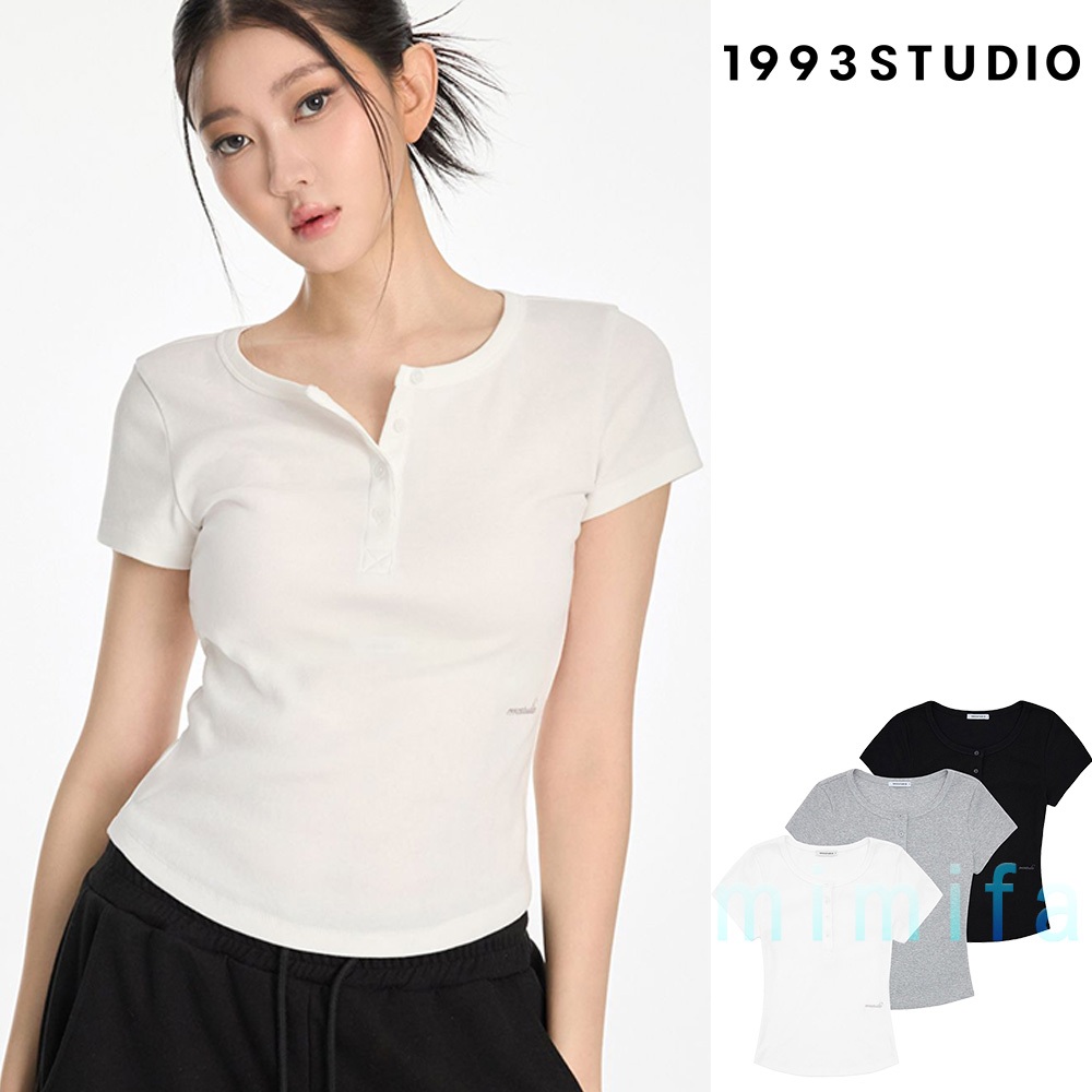 [STUDIO 1993 ] W Basic Henley Neck T-shirt Casual Daily Wear ใส่สบายจากเกาหลี