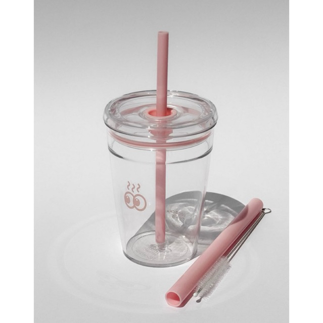 พร้อมส่ง NEW GOOD CHA - Tritan Baby Tumbler แก้วใส มาพร้อมหลอด 2 ขนาด สีชมพูอ่อน
