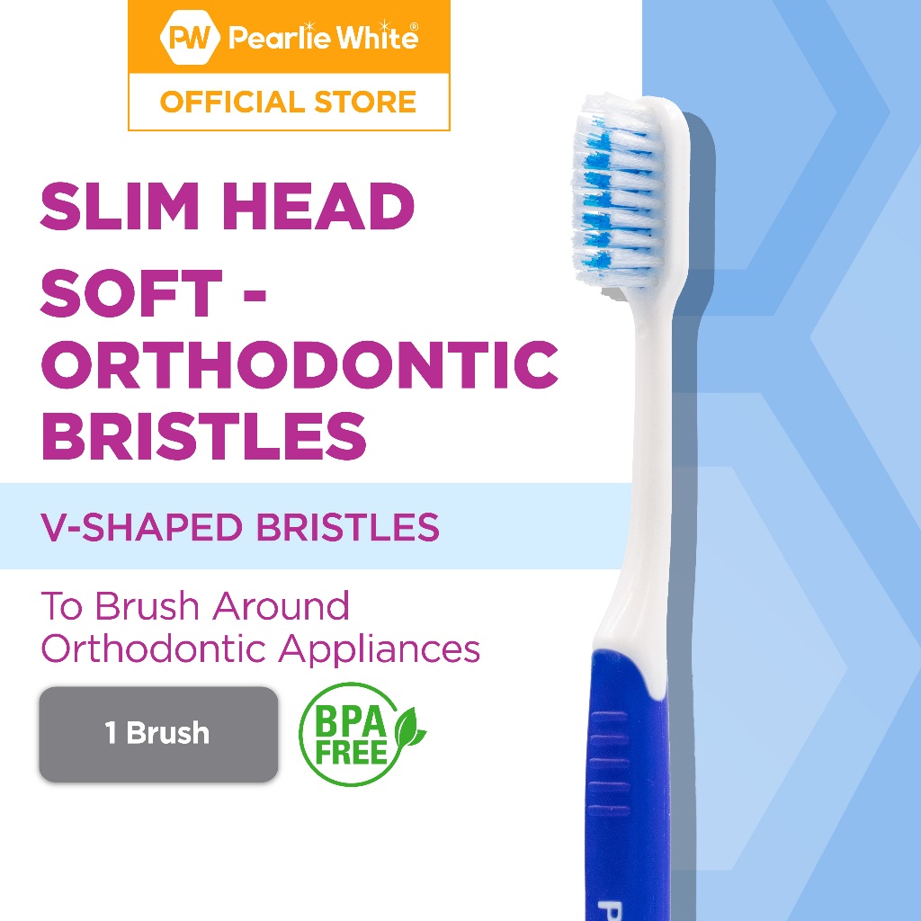 Pearlie White BrushCare Ortho Ortho Orthodontic Soft แปรงสีฟัน Triple Pack