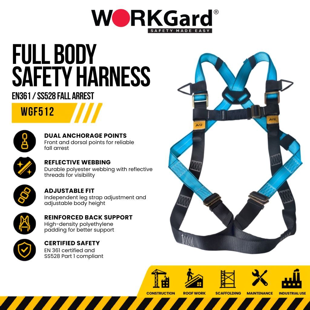 WORKGard WGF512 สายรัดนิรภัยแบบเต็มตัว EN361 SS528 ด้านหน้า Dorsal Fall Arrest สะท้อนแสง