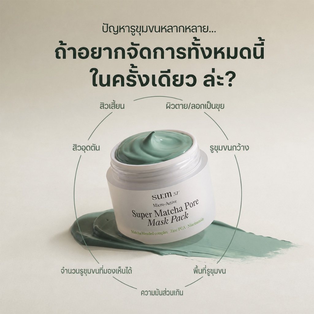 SU:M37 Micro-Active Super Matcha PoreMask Pack 100mI | LGBEAUTY OFFICIALKorean มาส์กชาเขียวล้างรูขุมขน คุมมัน ลดสิว กระชับรูขุมขน บำรุงOilControl,Hydrating,Soothing,SkinDetox,Refreshing — صورة 2