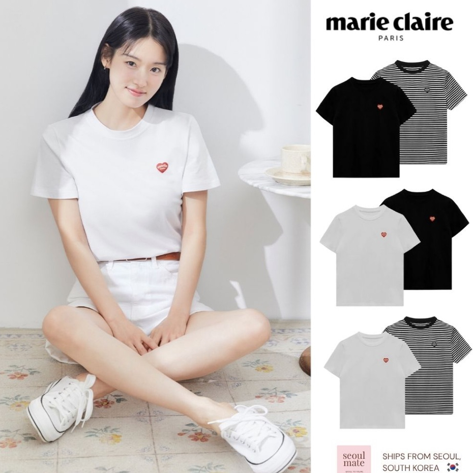 [จากเกาหลี ] MARIE CLAIRE [2PACK] เสื้อยืดแขนสั้น Marie Heart Regular Fit