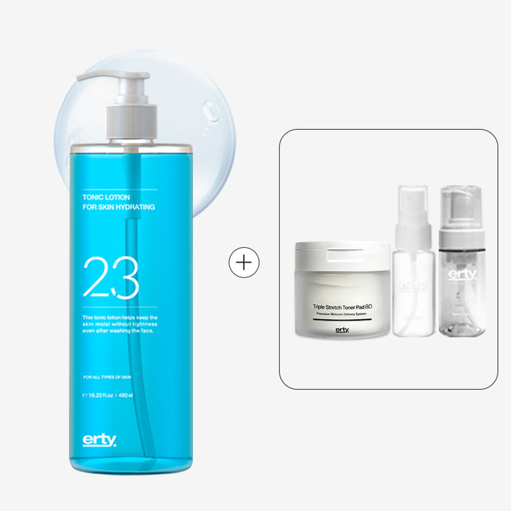 ERTY 23 Tonic Lotion 480ml Hydrating Toner 3-Step Set + Toner Pad 80+Foam & Mist Bottles