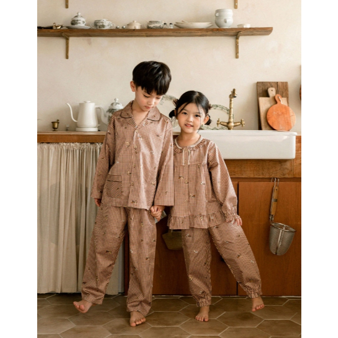 [Manua Bagel] ชุดนอนเด็กชายพรีเมี่ยม | คอตตอนสทีน ลายสก็อตโคซี่ | Boy & Girl ฤดูกาลฤดูใบไม้ร่วง & Wi