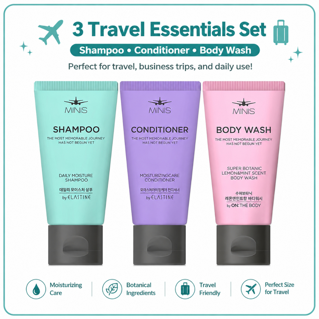 LG Elastin Minis Travel 3-Piece Set (50 ml) | Shampoo, Conditioner,Body Wash | K Beauty