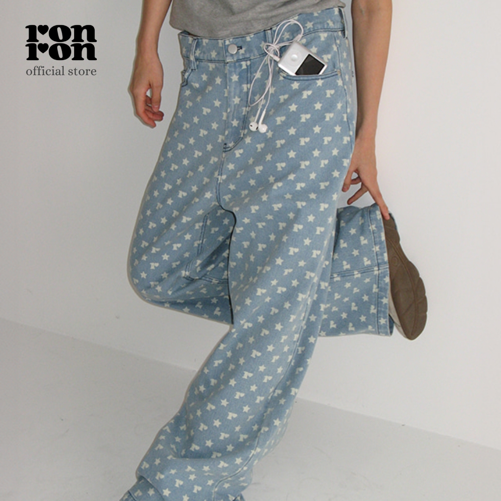 [RONRON] R STAR PRINTED DENIM PANTS / LIGHT BLUE