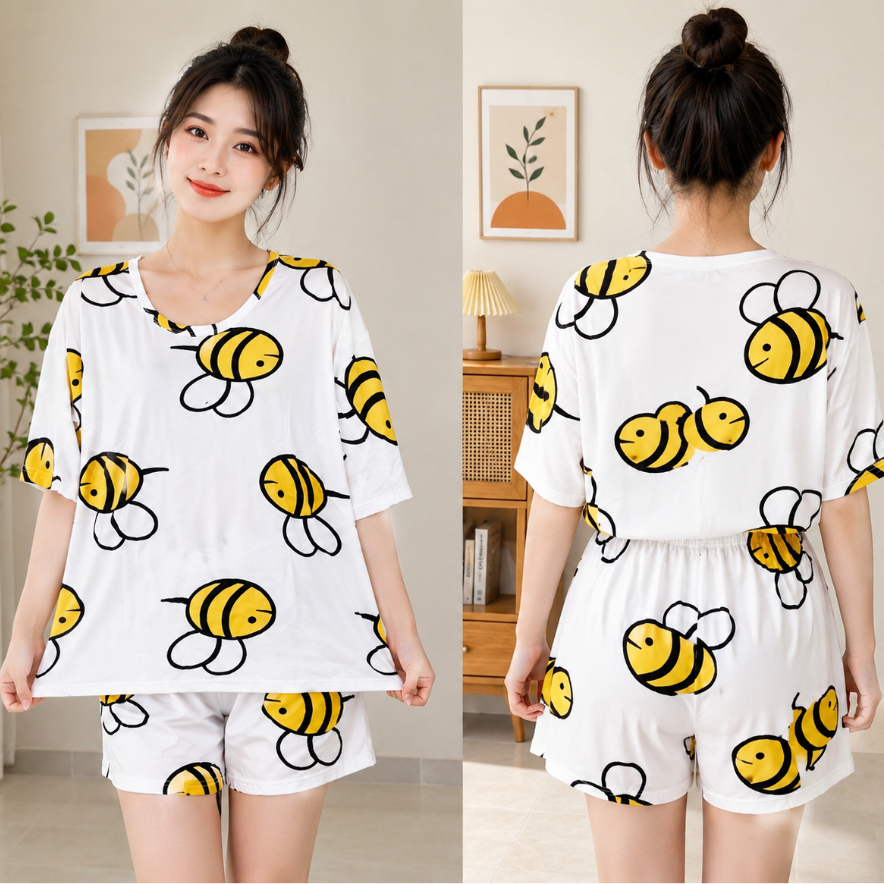 Bee Print ชุดนอนสตรี/ชุดสั้น – Medium + Free used Story Book
