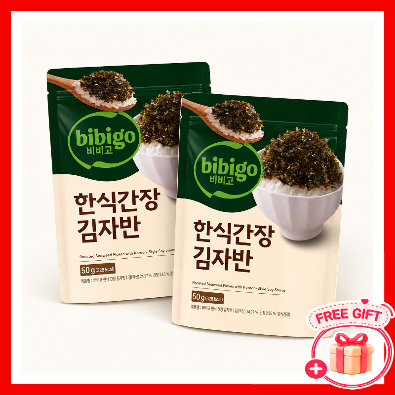 ซีอิ๊วเกล็ดสาหร่ายปรุงรสเกาหลี กิม CJ Bibigo 50g 1 ฟรี ซื้อ 1 แถม 1 มัด