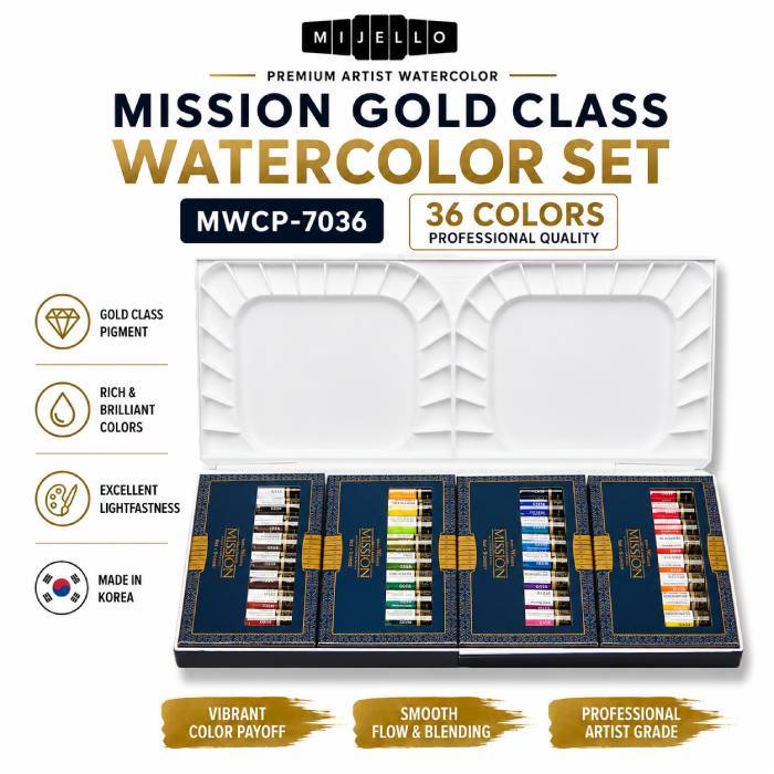 [MIJELLO] MWCP-7036 Mission Gold Class สีน้ํา 7ml x 36 สี ชุดพร้อม Palette / K-ART