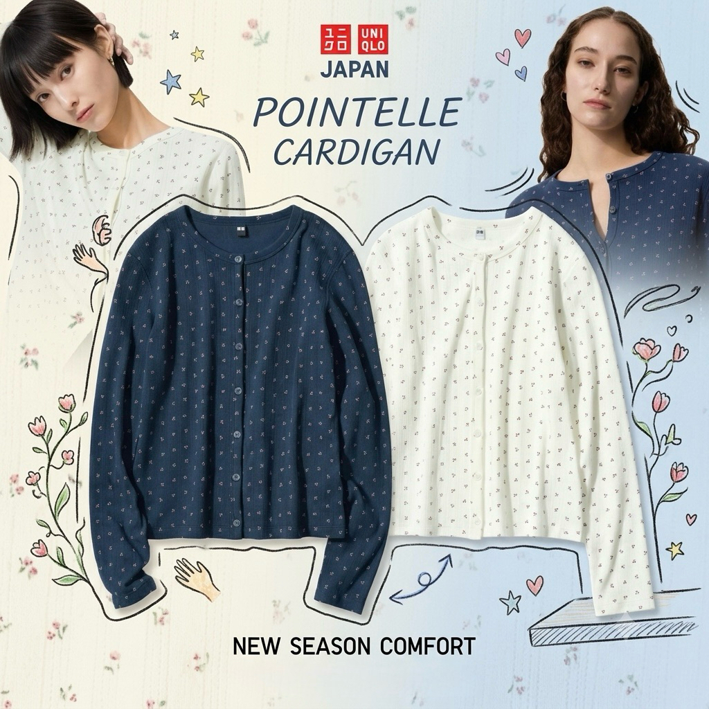 พร้อมส่งในไทย Uniqlo Pointelle Cardigan | ยูนิโคล่ เสื้อคาร์ดิแกนผ้าคอตตอนลายฉลุ ของแท้ป้ายญี่ปุ่น