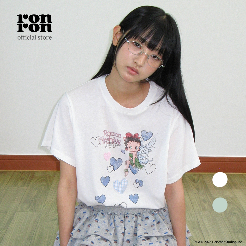 [RONRON] Betty Boop Fairy Heart Applique Basic Fit T Shirt / 2colors