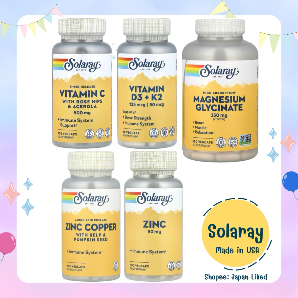 (ของแท้🇺🇸) Solaray - Vitamin C, D3+K2, Magnesium, Zinc, Zinc Copper
