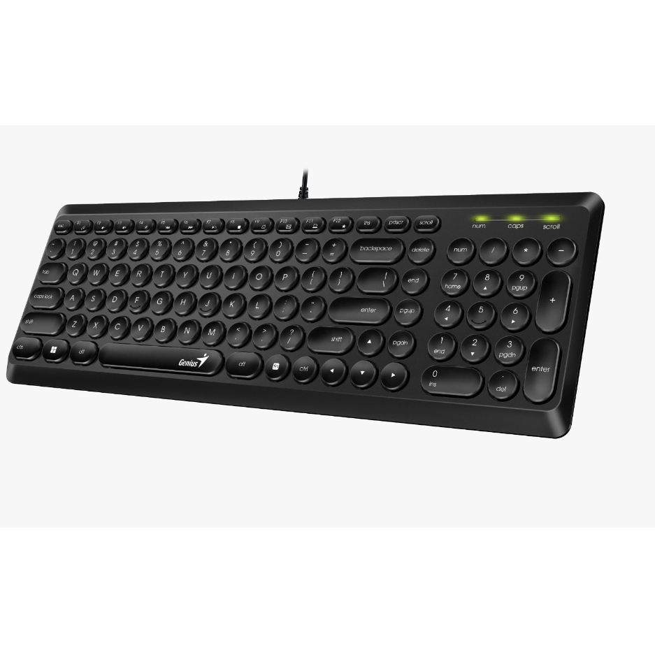 Genius SlimStar Q200 Slim Multimedia Keyboard AI Copilot Key, 12 FN Keys, Compact Ergonomic (สีดํา)