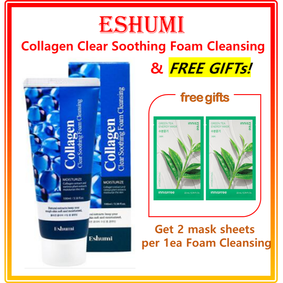 Eshumi Collagen Clear Soothing โฟมล้างหน้า ทําความสะอาด (Free gift★ innisfree Energy Mask X 2EA) / E