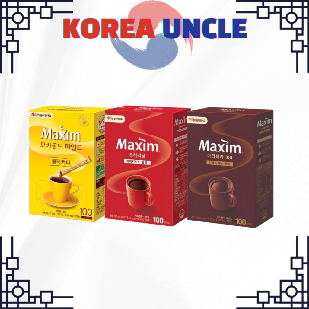 Maxim Korean Black Coffee Bulk Pack – กาแฟสําเร็จรูปทุกวัน (ไม่มีหมู, ไม่มีแอลกอฮอล์, ปราศจากน้ําตาล)
