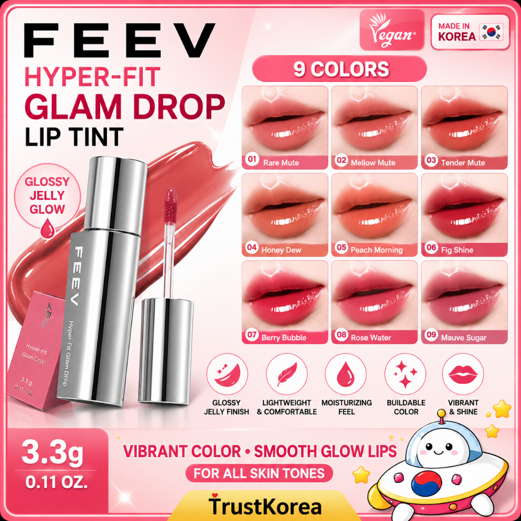 FEEV Hyper-Fit Glam Drop Lip Tint 3.3g 9 สีGlossy Jelly Glow Lipแต่งหน้าMoisturizingเกาหลีความงาม