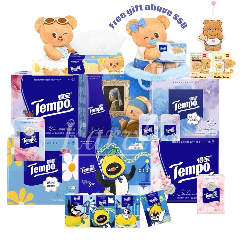 TEMPO 4Ply Peach Sakura Jasmine Sakura Oud Cedar Rose Butter Bear Pocket Pingu Tissue
