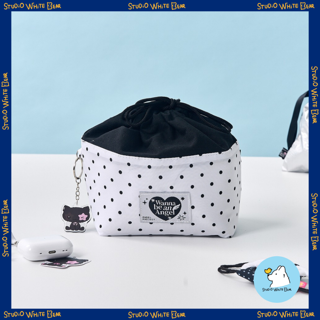 [Butter Shop] String Lunch Bag with Keyring - White Dot