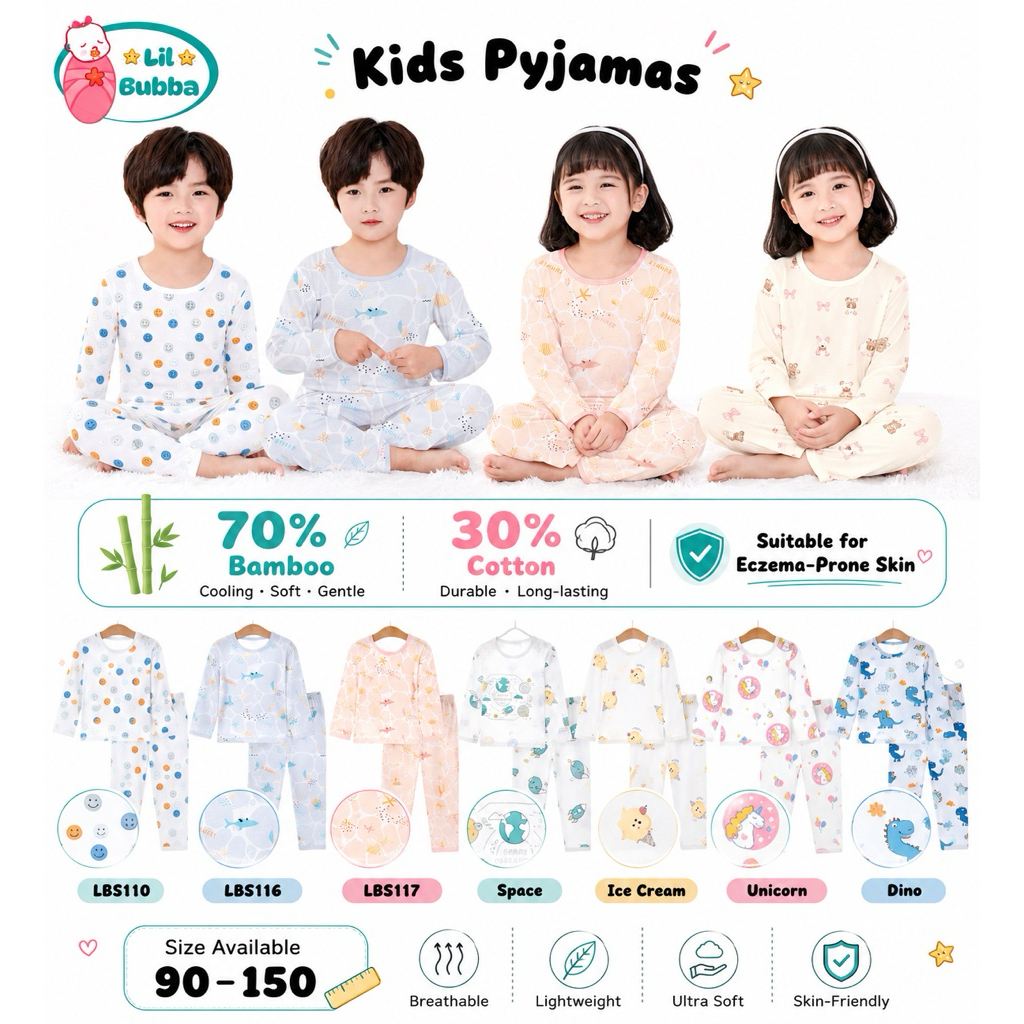 [LUL BUBBA] BAMBOO COTTON KIDS PYJAMAS/ CHILDREN PYJAMAS
