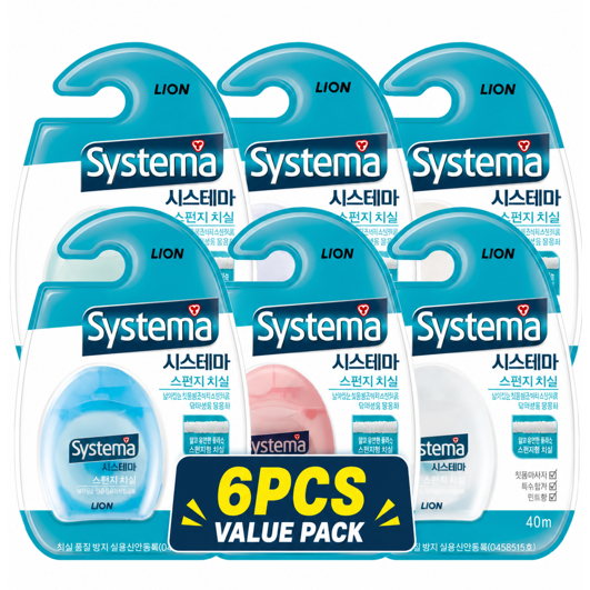 Systema Sponge Dental Floss 40m x 6pcs Value Pack Soft ขยายไหมขัดฟันทําความสะอาดฟัน Oral Care Mint F