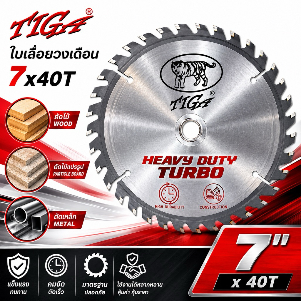 ใบเลื่อยวงเดือน Tiga ขนาด 7 นิ้ว 40 ฟัน 7x40T คม เฉียบ