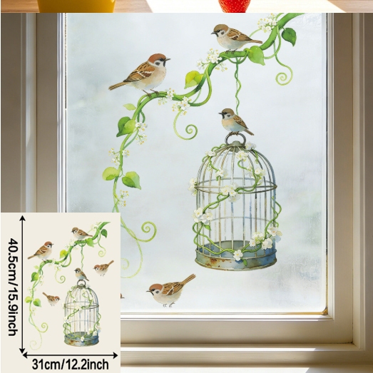 Bird & Birdcage Window Sticker Peel & Stick Glass Decal ท้องถิ่น Fast 2 วัน Delivery