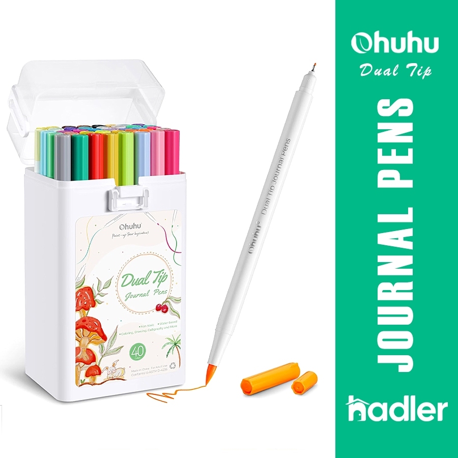 Ohuhu 40 สี Dual Tip Brush & Fineliner Markers | ชุดปากกา Journal แบบน้ํา