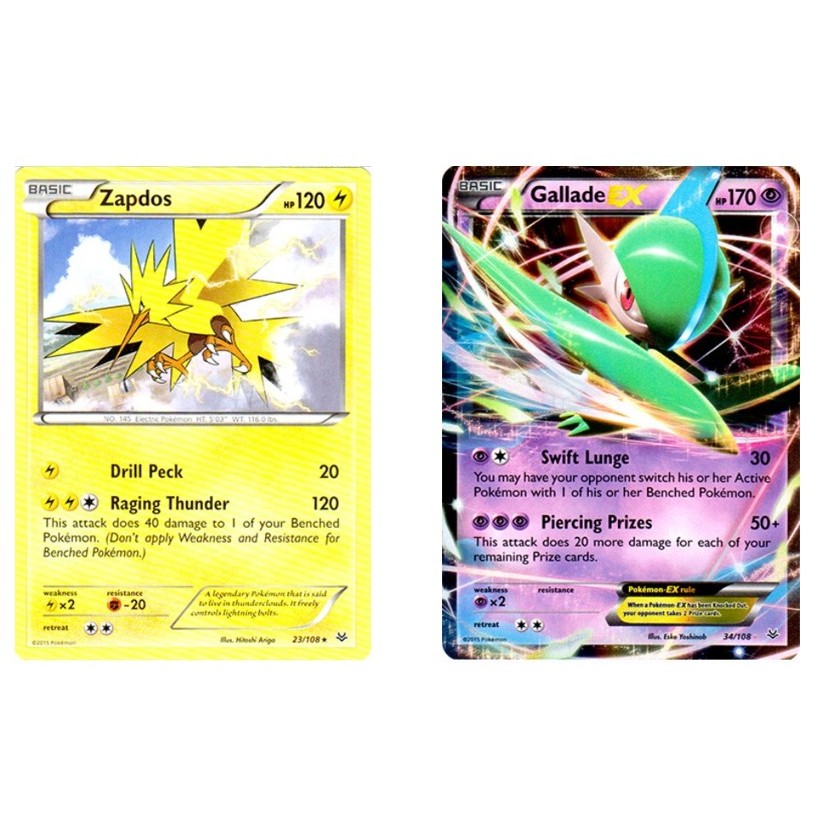 การ์ดโปเกมอนภาษาอังกฤษ Zapdos - 23/108 - /Galade EX - 34/108 - Ultra XY: Roarring Skies