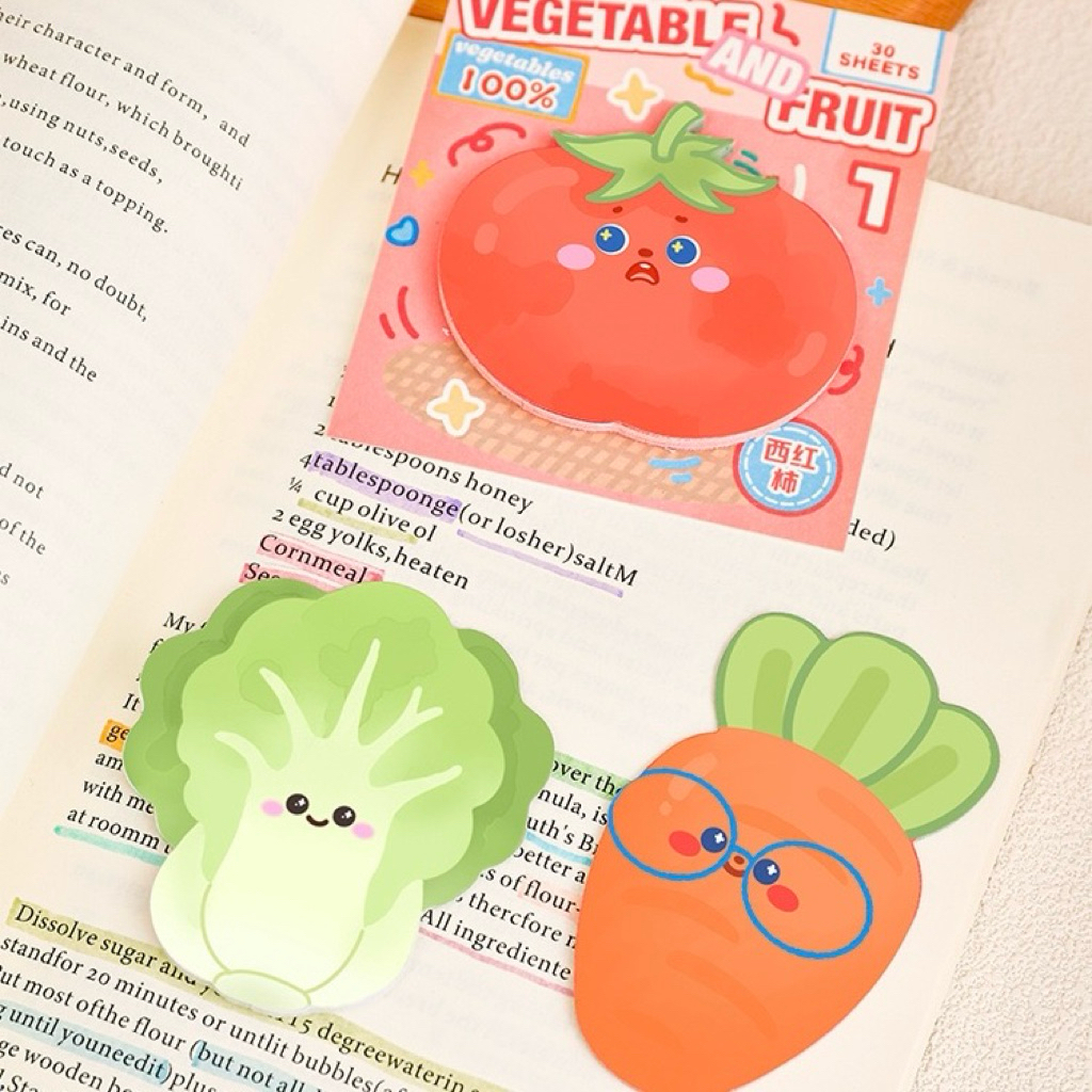 <พร้อมส่ง> โน๊ตกาวกระดาษ 🌽Vegetable & Fruit 🥬 30แผ่น 4ลาย ผัก ผลไม้ Sticky Note สติ๊กเกอร์โน๊ต กระดาษโน๊ต เมมโม memo ขนม