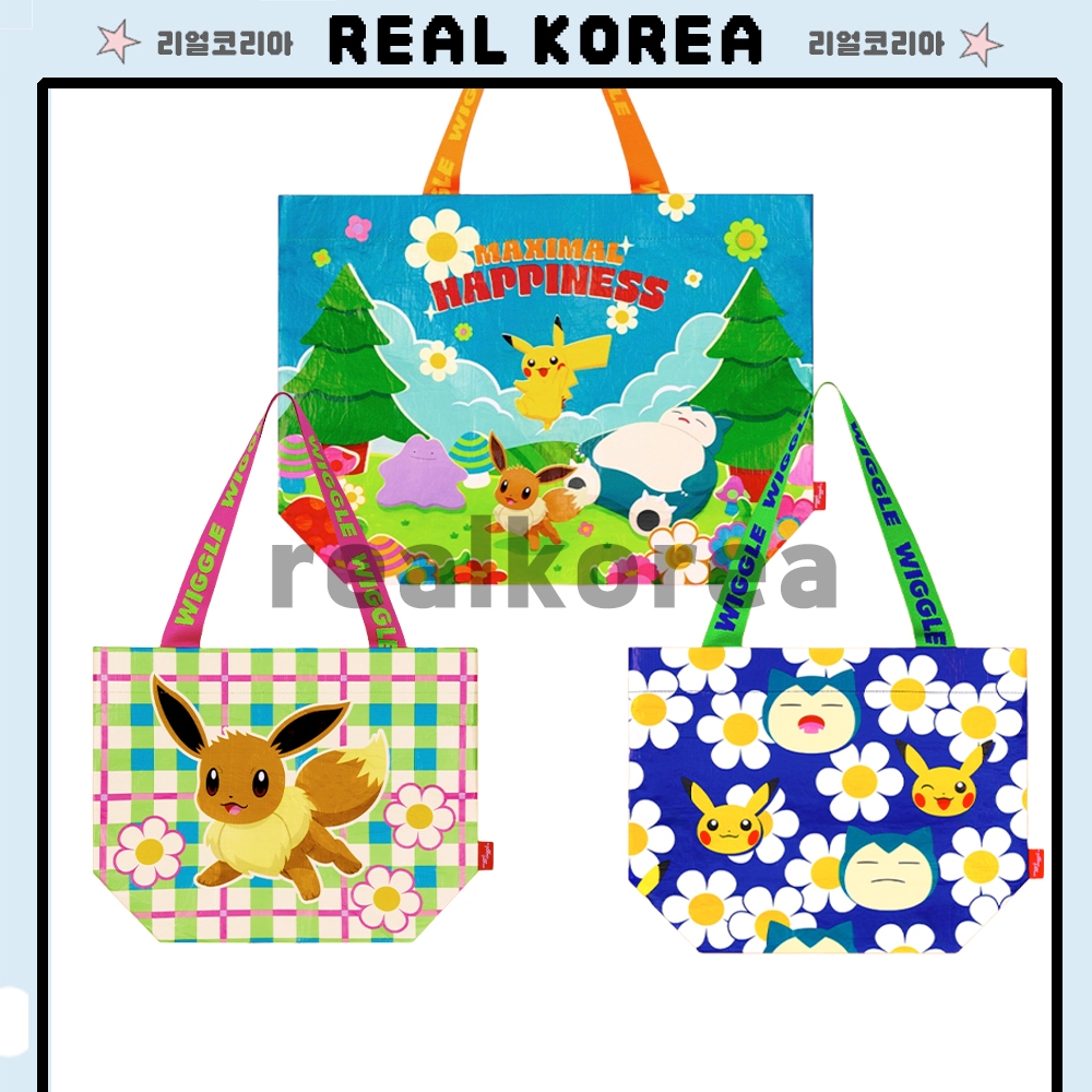 Wiggle Wiggle Pokémon ออกแบบพิเศษกระเป๋าช้อปปิ้งแบบใช้ซ้ําได้ S/M กระเป๋าโท้ต Eco แบบพับได้กระเป๋าของชําเกาหลี Limited