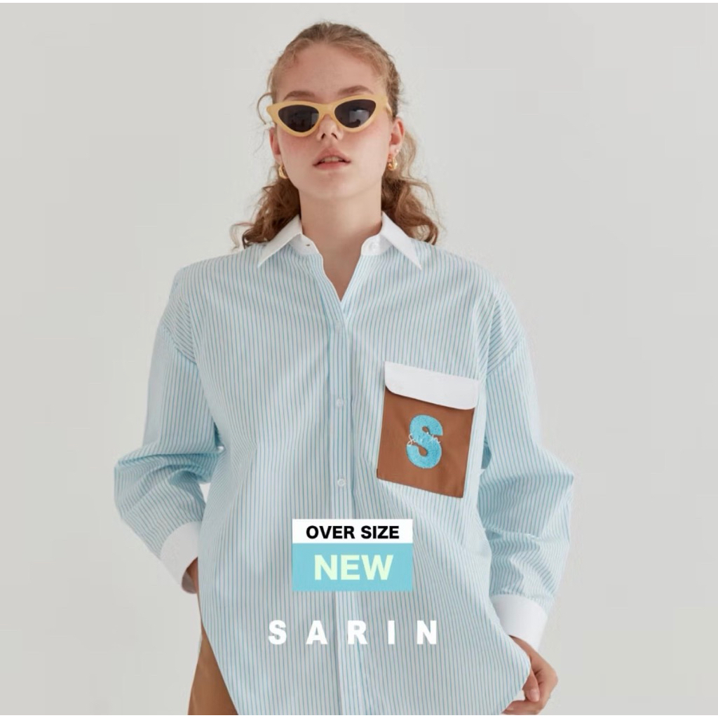 เสื้อ Sarin PuiPui Pinstripe shirt สี Mint Brownie