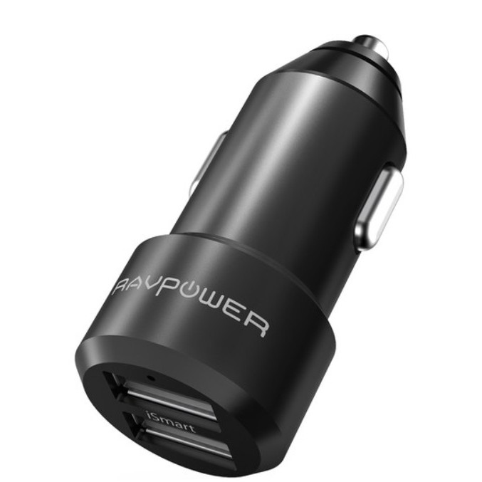 RAVPower iSmart Dual USB Car Charger (RP-VC006) – ชาร์จเร็ว 24W, เอาต์พุต 4.8A Max, อินพุต 12–24V