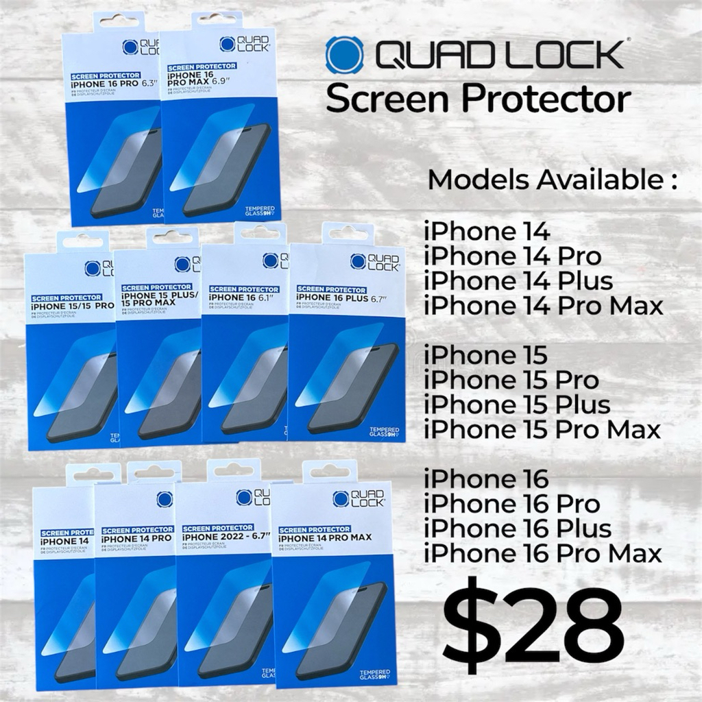 ตัวป้องกันหน้าจอกระจกนิรภัย Quad Lock สําหรับ iPhone quadlock แท้