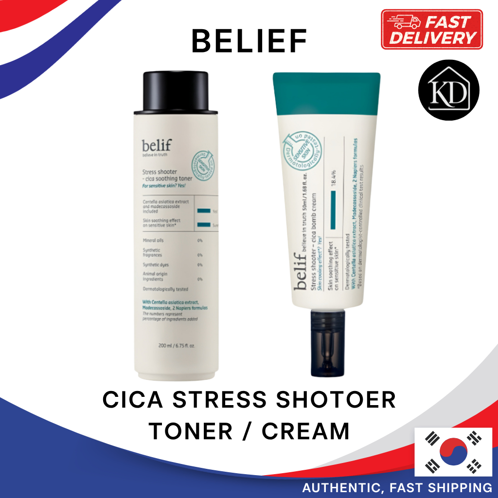 [Belif] Stress Shooter Cica Soothing Toner 200ml / Cica Bomb Cream 50ml – Calming, Healing & Moistur