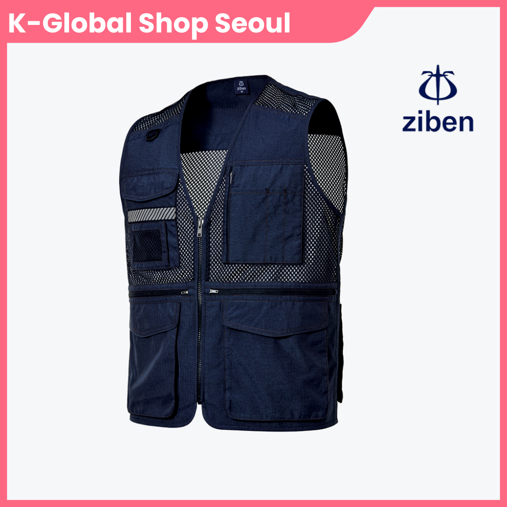 ZIBEN เสื้อกั๊กทํางานฤดูร้อนผู้ชายสีฟ้า ZB-V1922 น้ําหนักเบาตาข่าย Utility Safety Workwear เสื้อกั๊ก