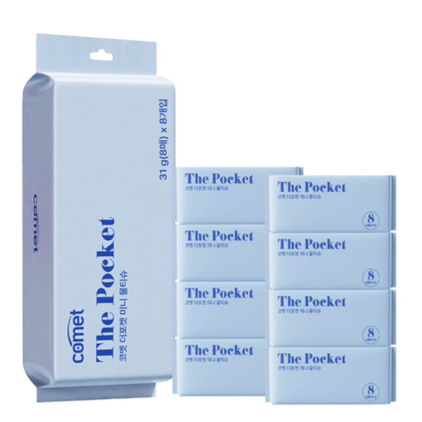 Comet Pocket Mini Wet Wipes ผ้าเช็ดทําความสะอาดเปียกสําหรับเดินทางแบบพกพา 8 แผ่น 8 แพ็ค