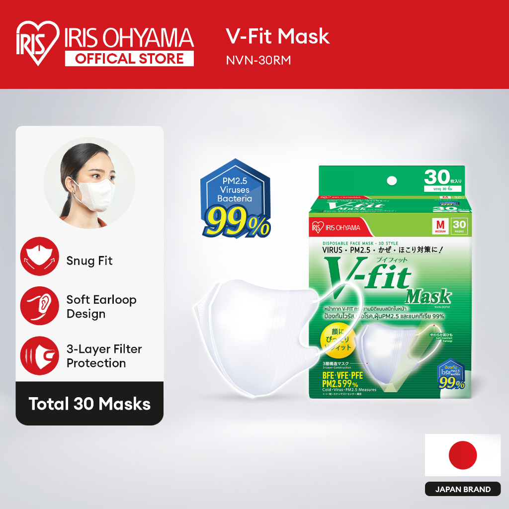 IRIS OHYAMA V-Fit Face Mask กระชับพอดี กล่องละ 30 ชิ้น