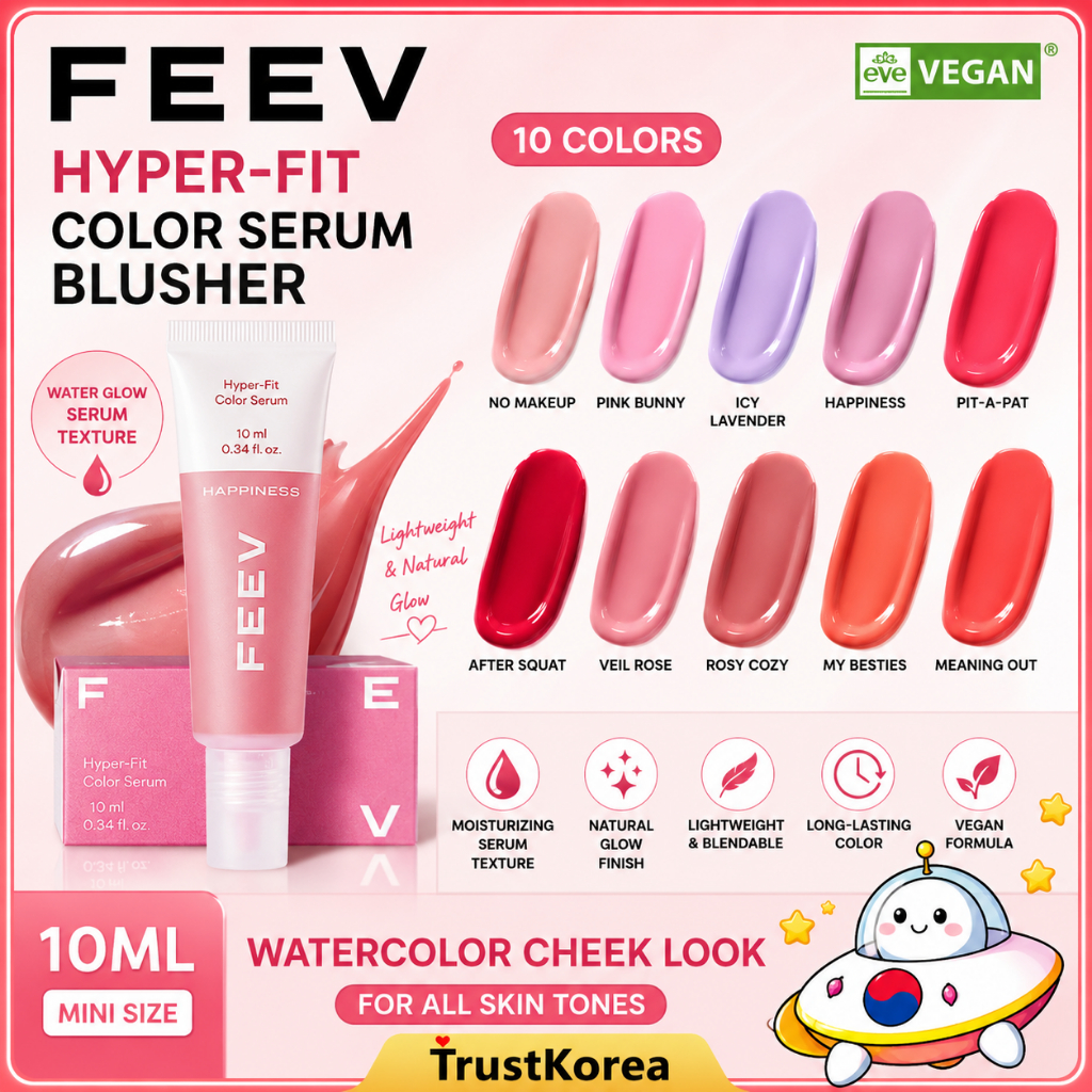 FEEV Hyper-Fit Color Serum Blusher 10ml Liquid Blush Glow Finish Vegan Makeup 10 สี
