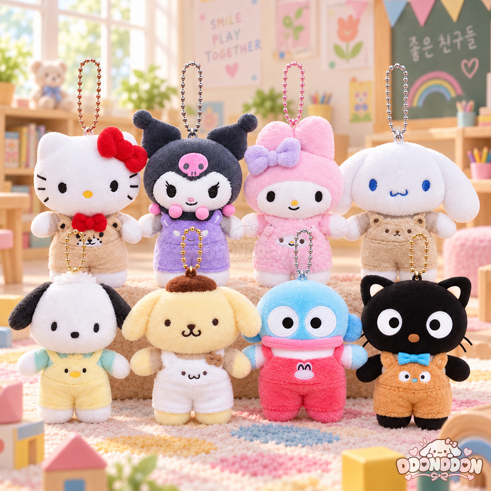 นำเข้าจากเกาหลี Sanrio ซานริโอ Overalls พวงกุญแจตุ๊กตาชุดเอี๊ยม 10cm