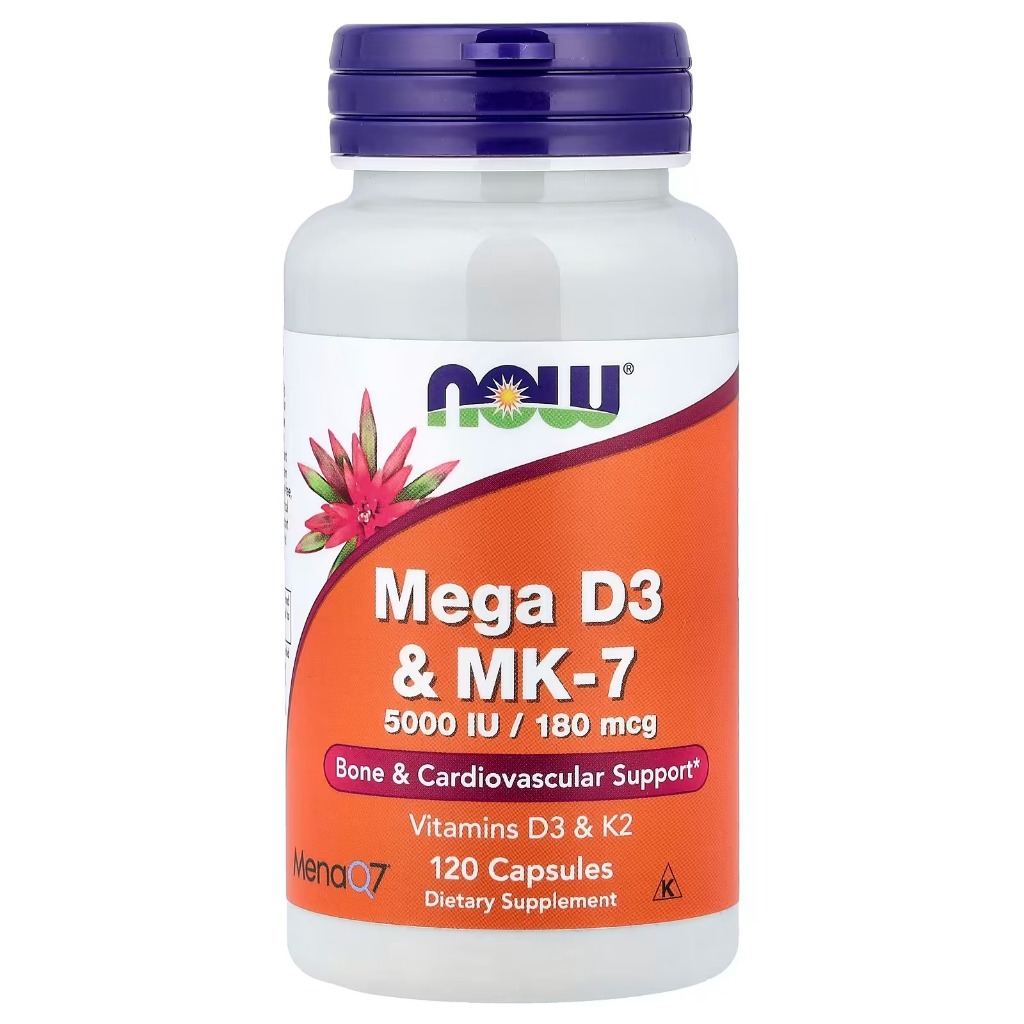 [Now Foods] Mega D3 & MK-7 5000 IU / 180 mcg – รองรับกระดูกและหลอดเลือด (120 หรือ 60 แคปซูล)