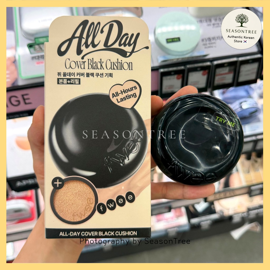 [Fwee] All Day Cover Black Cushion (Single / Set) - Face Makeup Cushion Foundation Compact